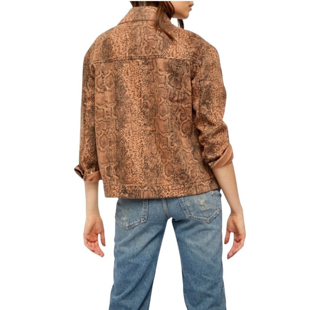 Free People Snake Print Trucker  Jacket Button Closure Pockets Size S - Picture 4 of 13